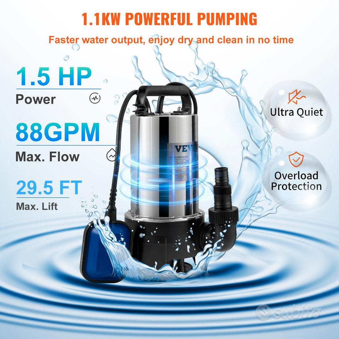 POMPA SOMMERSA IMMERSIONE 1.5HP GHISA ACCIAIO INOX ACQUE SCURE 1.1KW