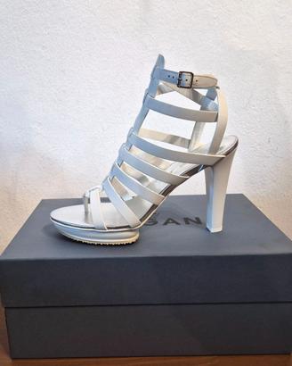 Sandali in pelle, tacco, bianco, Hogan, n.40,5