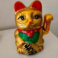 Maneki Neko Gatto Cinese Portafortuna Color Oro