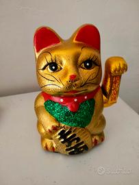 Maneki Neko Gatto Cinese Portafortuna Color Oro