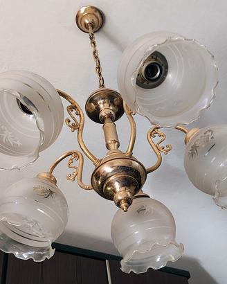 lampadario dorato 5 bocce vetro