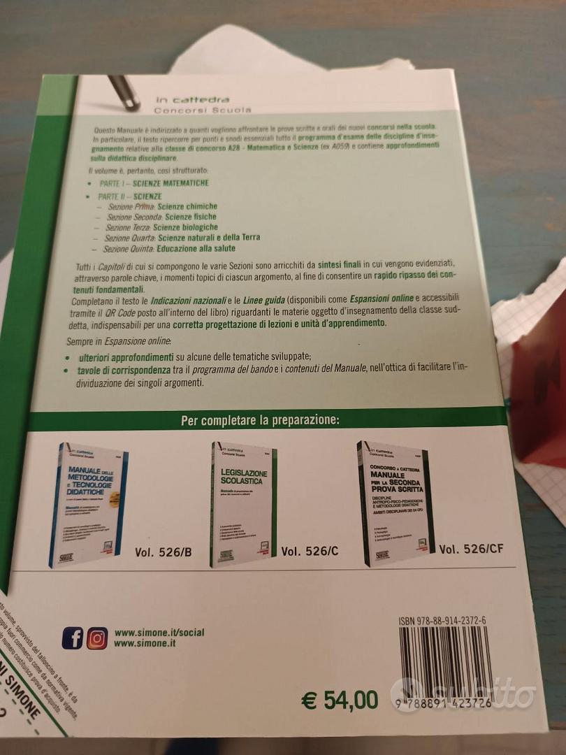 Concorso a cattedra.Matematica e scienze Classe A28. Manuale prova