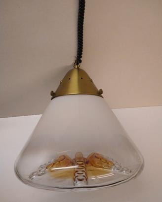 Lampadario vetro Murano bianco e arancio Tronconi