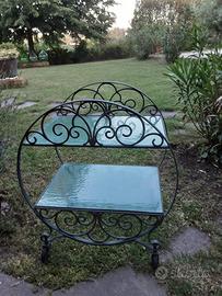 Carrello tavolino in ferro e 2 ripiani in vetro