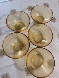 set 5 coppette vetro ambra nuove