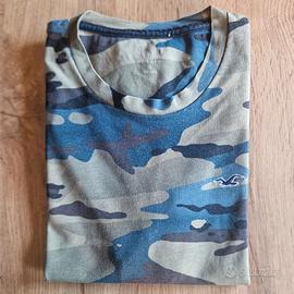 T-shirt Hollister mimetica verde/blu logo piccolo