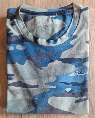 T-shirt Hollister mimetica verde/blu logo piccolo