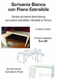 Scrivania Bianca con Piano Estraibile