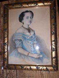 Pastello Acquerellato Gentildonna con rosa Sec. XI