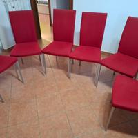 6 sedie rosse imbottite, marca Calligaris