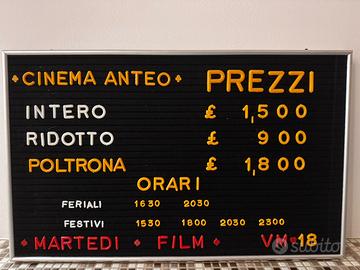 Listino prezzi cinema ANTEO anni 70