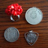 moneta, medaglie e anello in argento 800/925