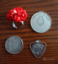 moneta, medaglie e anello in argento 800/925