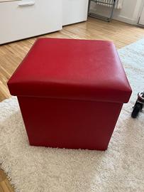 Pouf contenitore rosso cubico - effetto pelle