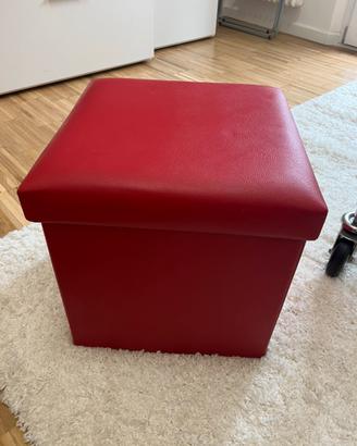 Pouf contenitore rosso cubico - effetto pelle