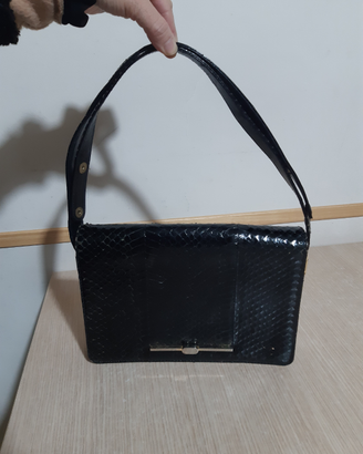 Borsa vintage nera in vera pelle di serpente
