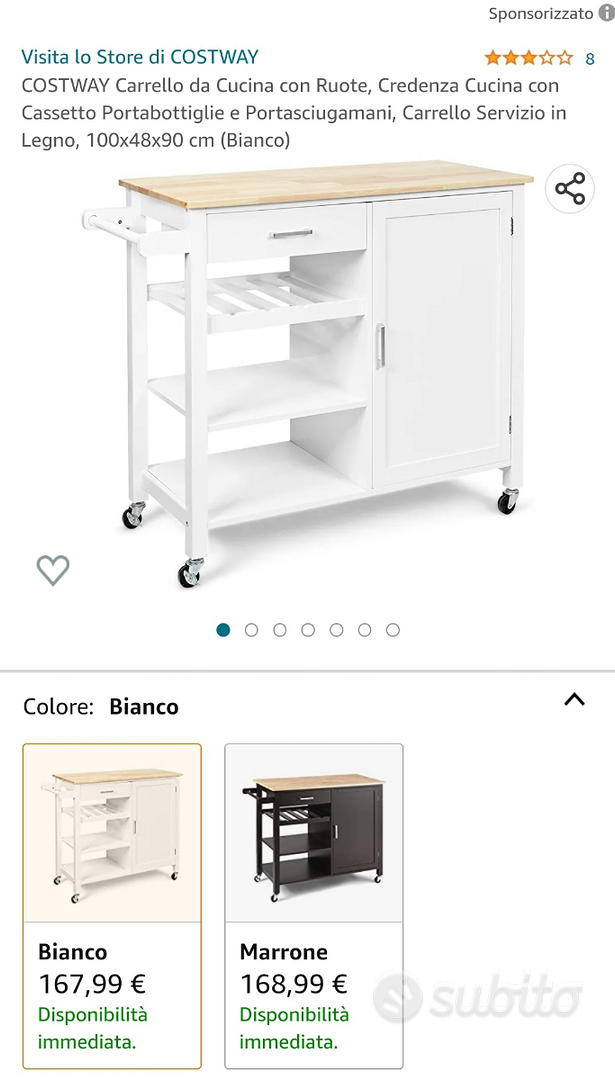 Carrelli Cucina Con Rotelle Carrello Da Cucina In Bambù COSTWAY Con Ruote - 2 Ripiani Aperti E Cassetto, Colore Bianco Organizzazione Casa - 10