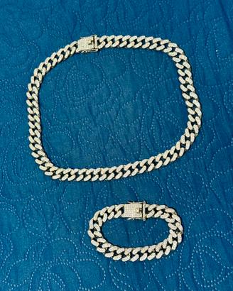 Set Hip Hop collana 50cm + bracciale 20cm Zirconi