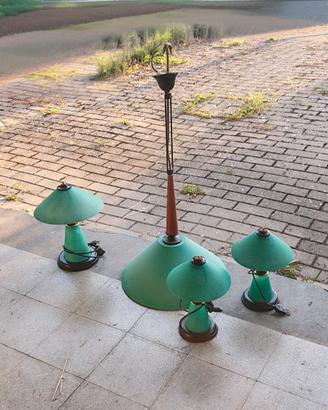 Tris lampade + Lampadario rustico verde completo