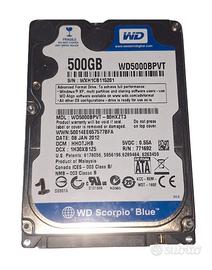 HDD 500GB WD Scorpio Blue da 2,5" SATA 3.0 5400rpm