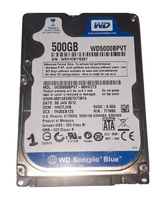 HDD 500GB WD Scorpio Blue da 2,5" SATA 3.0 5400rpm