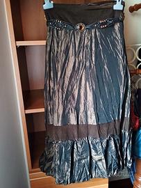 Gonna marrone simil taffetà + cintura. Veste 44