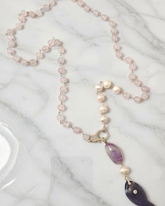 collana in quarzo rosa, perle, ametista e zaffiro