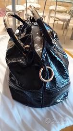 borsa bauletto in pelle lucida, versace 