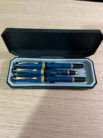 Set 3 penne blu marmorizzate