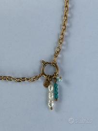 Collana catena acciaio inox ciondoli perle fiori