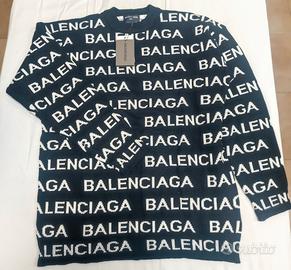 Maglione Balenciaga Jacquard Logo Blu Taglia M 