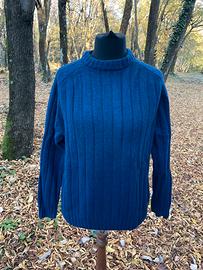 Maglione uomo blu navy in lana a costine taglia L