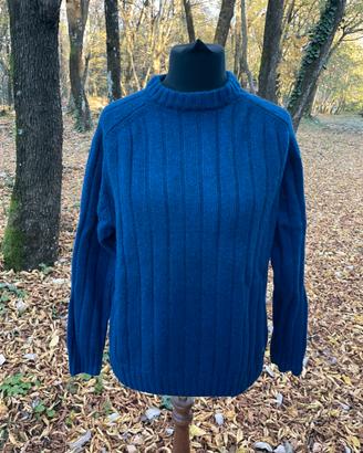 Maglione uomo blu navy in lana a costine taglia L