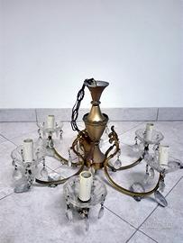 Lampadario vintage a 5 braccia, con pendenti