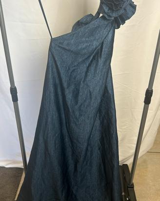 Abito Monospalla Imperial Blu con Fiore XS - Nuovo