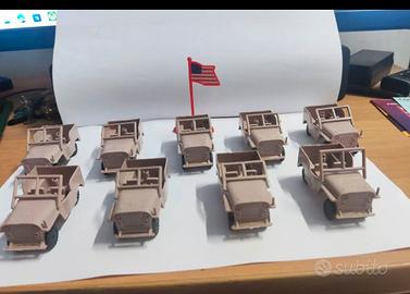 Lotto 9 Jeep Militari Giocattolo Colore Beige 