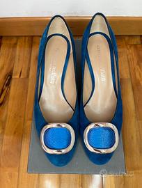 Décolleté in camoscio blu cobalto n. 37.5