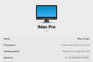 iMac Pro 27" Xeon 10Core SSD+ 1TB 32GB VEGA 56 8G