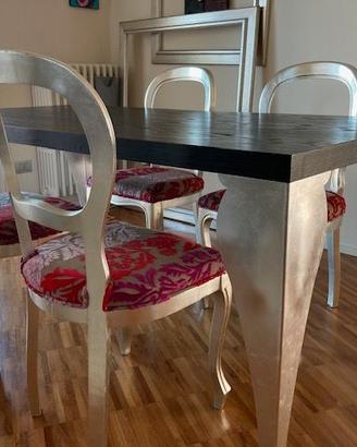 Tavolo design in rovere moro gambe foglia argento