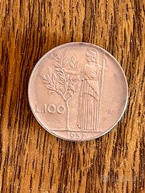 Moneta da 100 lire del 1957