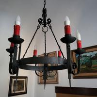 lampadario + 2 appliques in ferro battuto.