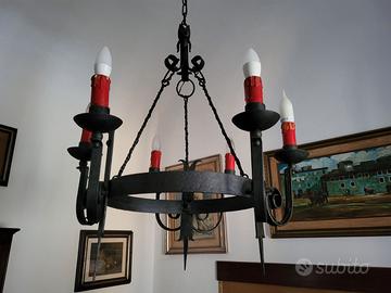 lampadario + 2 appliques in ferro battuto.