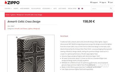 accendino Zippo Argento Anticato Croce Celtica