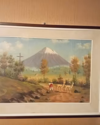 Quadro dipinto figurante vulcano ecuador FIRMATO