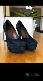 Scarpa con tacco numero 37 camoscio blu