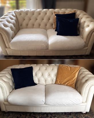 Divani chester colore bianco in pelle vera