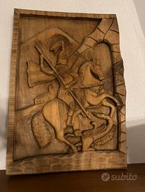 Rilievo in legno intagliato a mano - Cavaliere
