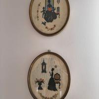 Coppia Quadretti Ovali Punto Croce Vintage - 90 cm