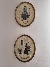 Coppia Quadretti Ovali Punto Croce Vintage - 90 cm