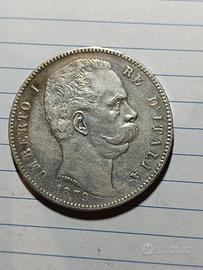 5 lire argento 1879 Umberto l 